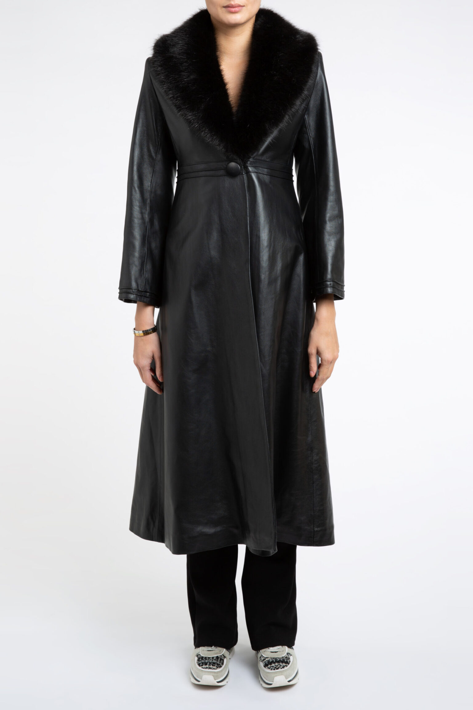 Edward Leather Trench Coat in Black