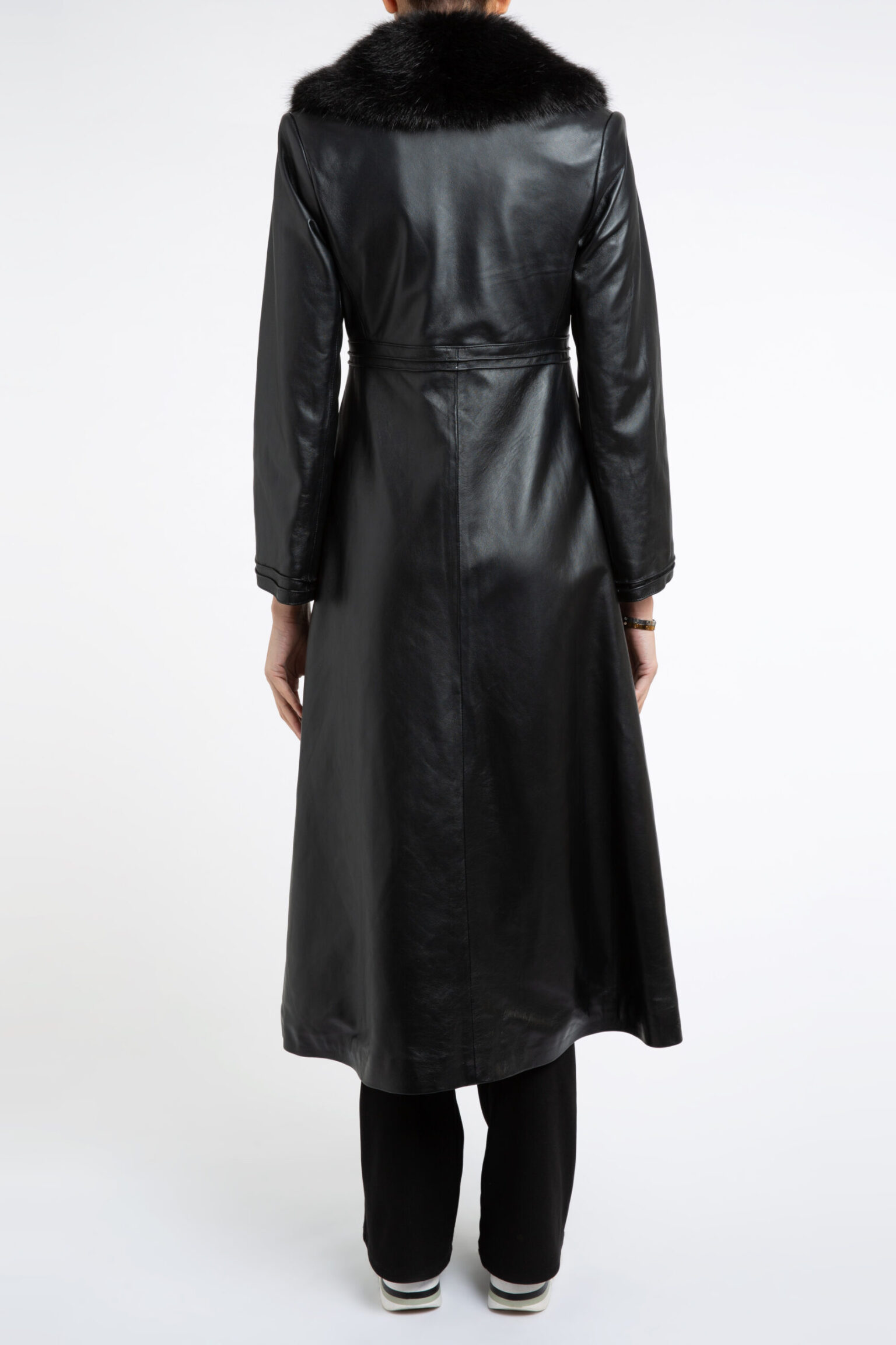 Bespoke Edward Leather Trench Coat in Black