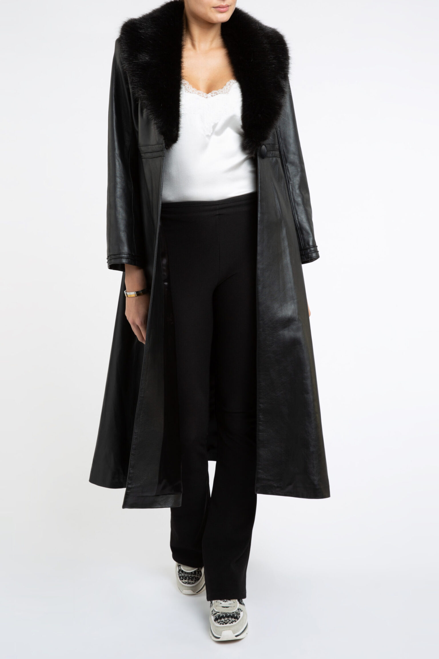 Edward Leather Trench Coat in Black