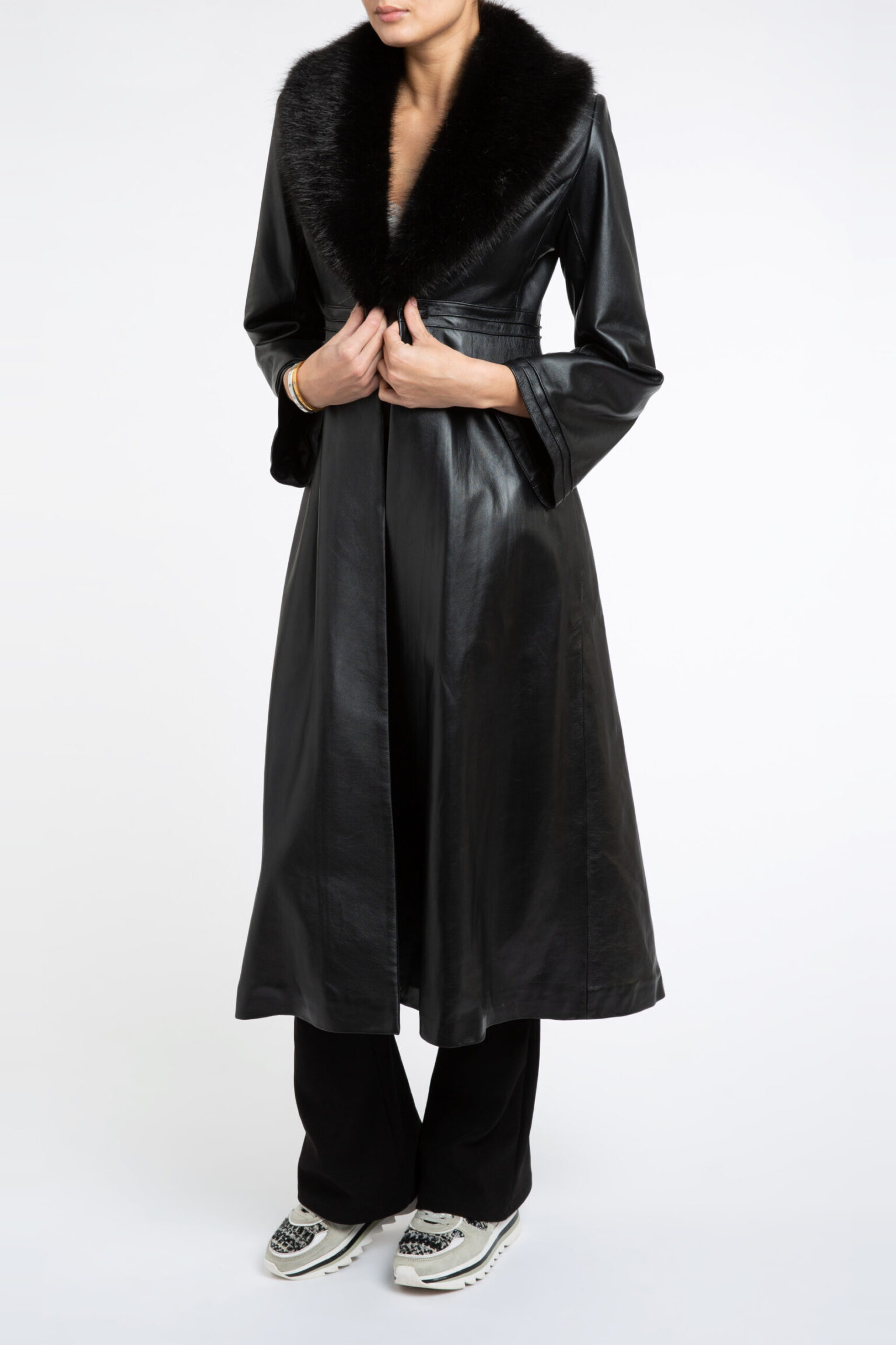 Bespoke Edward Leather Trench Coat in Black