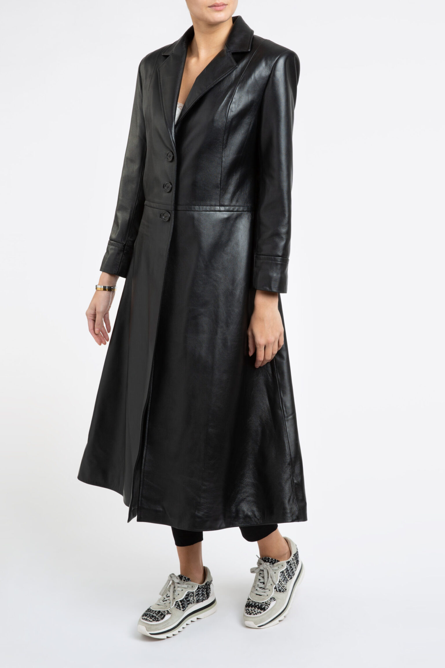 Oversize 70s Leather Trench Coat in Black