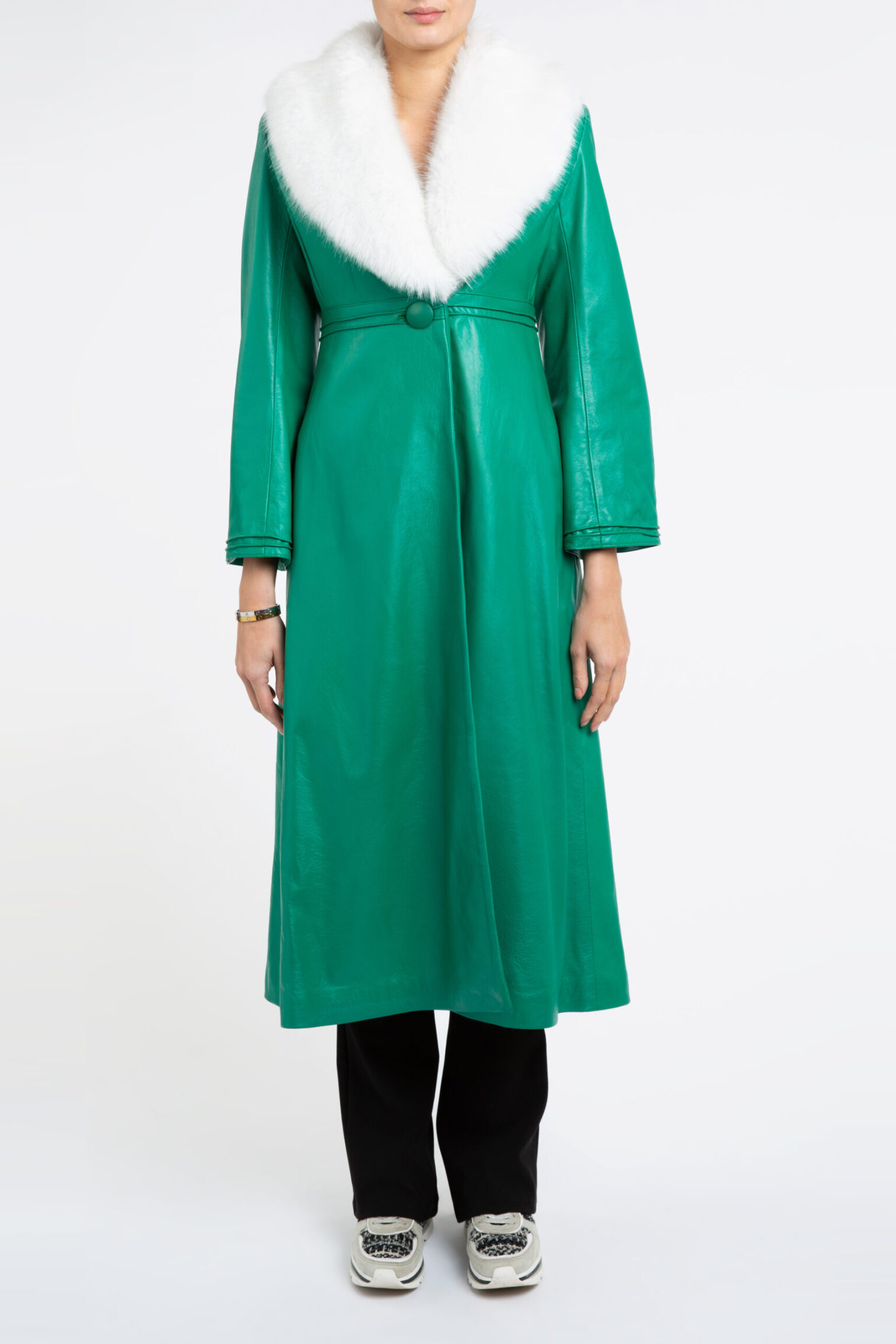 Edward Leather Trench Coat in Green and White -SOLD OUT