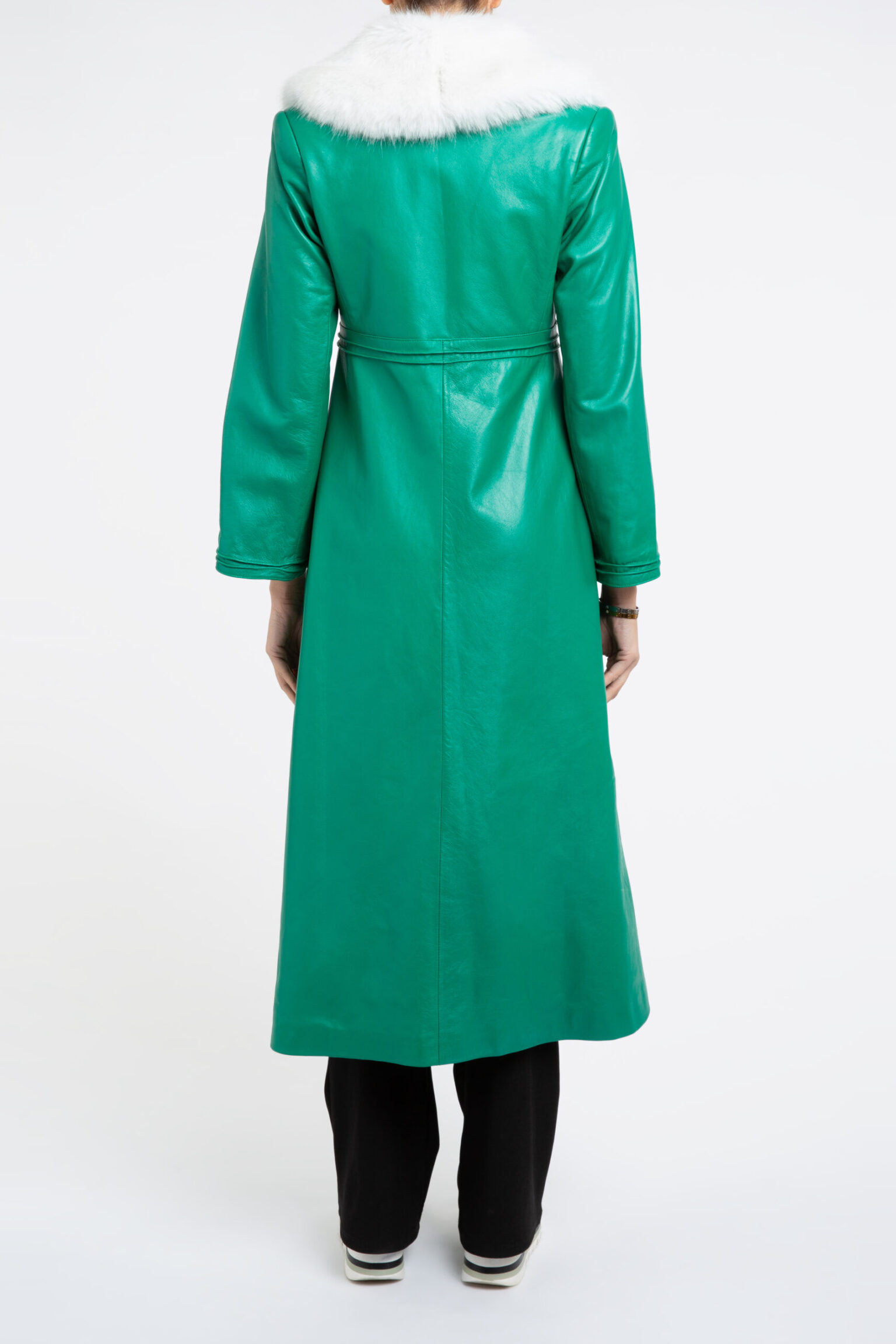 Edward Leather Trench Coat in Green and White