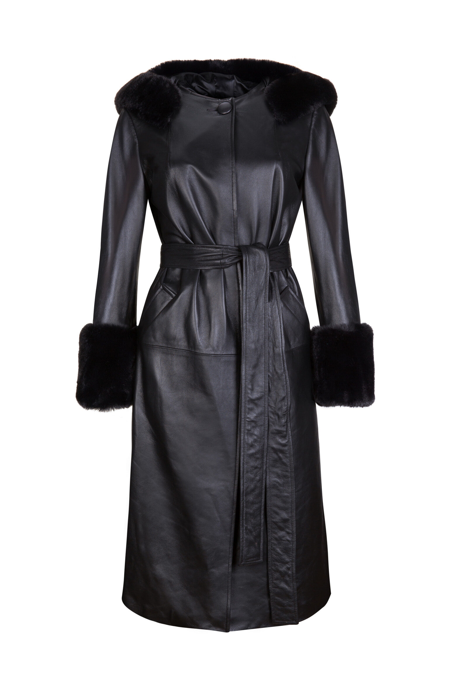 Aurora Leather Trench Coat in Black