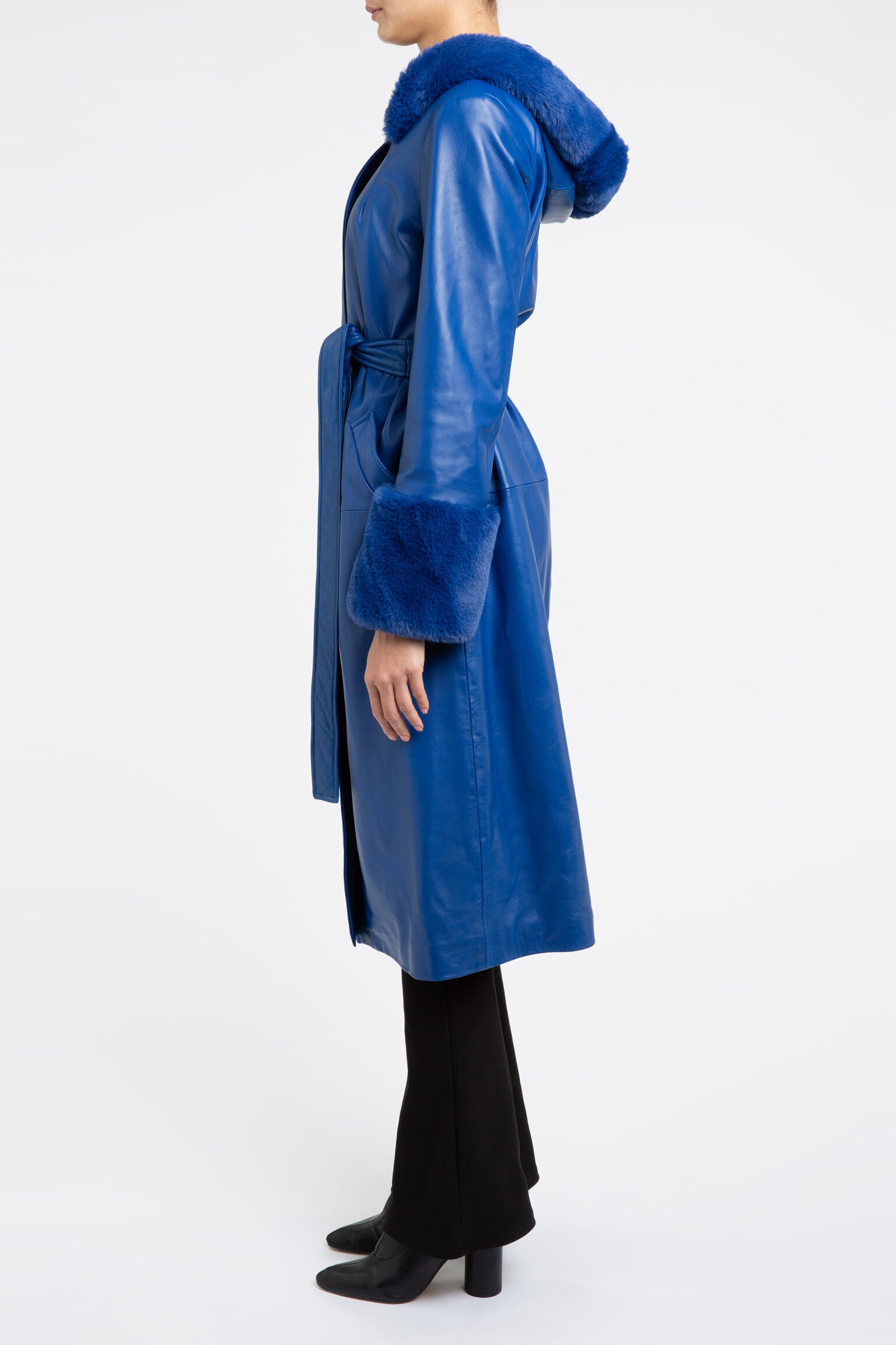 Aurora Leather Trench Coat in Blue