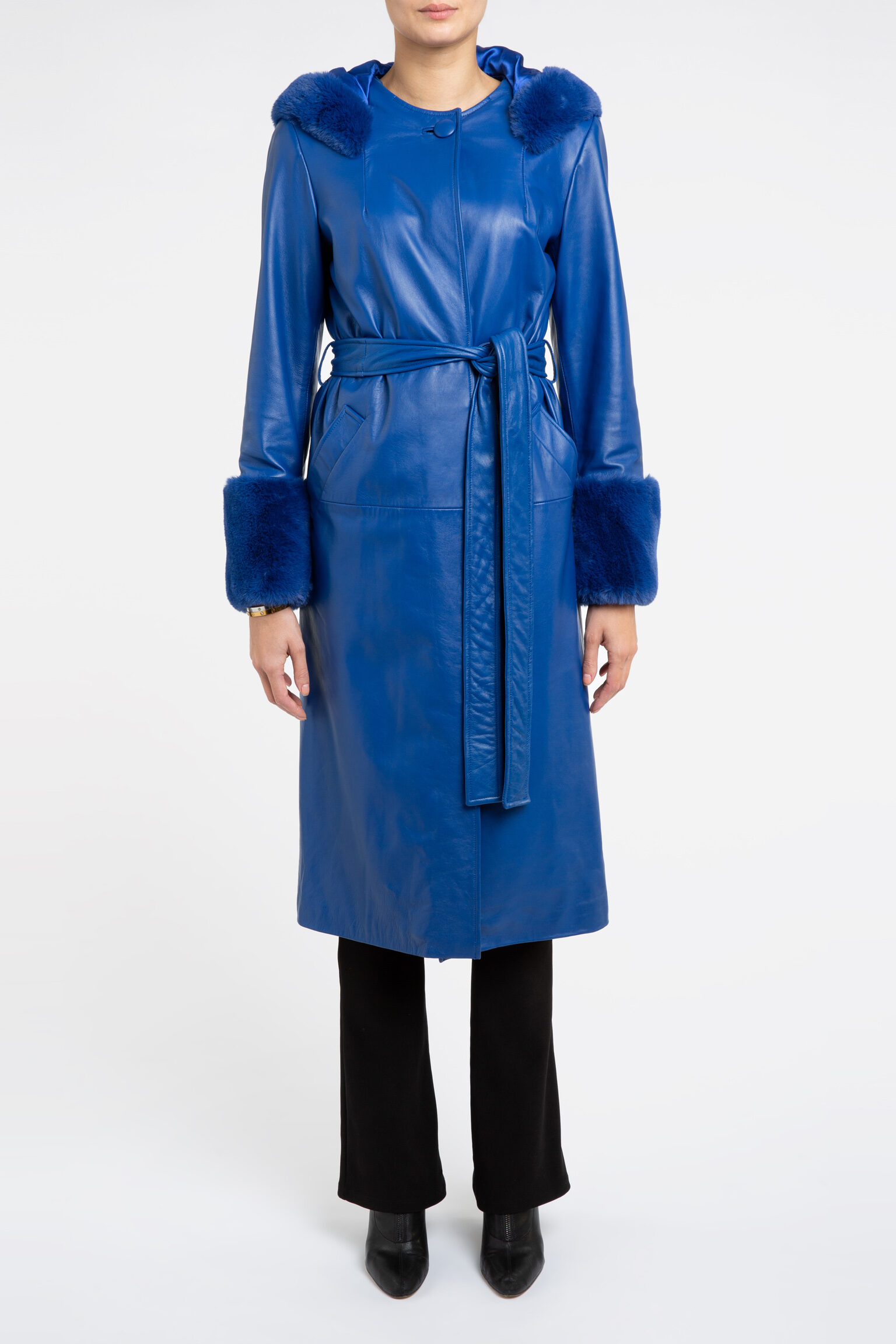 Aurora Leather Trench Coat in Blue