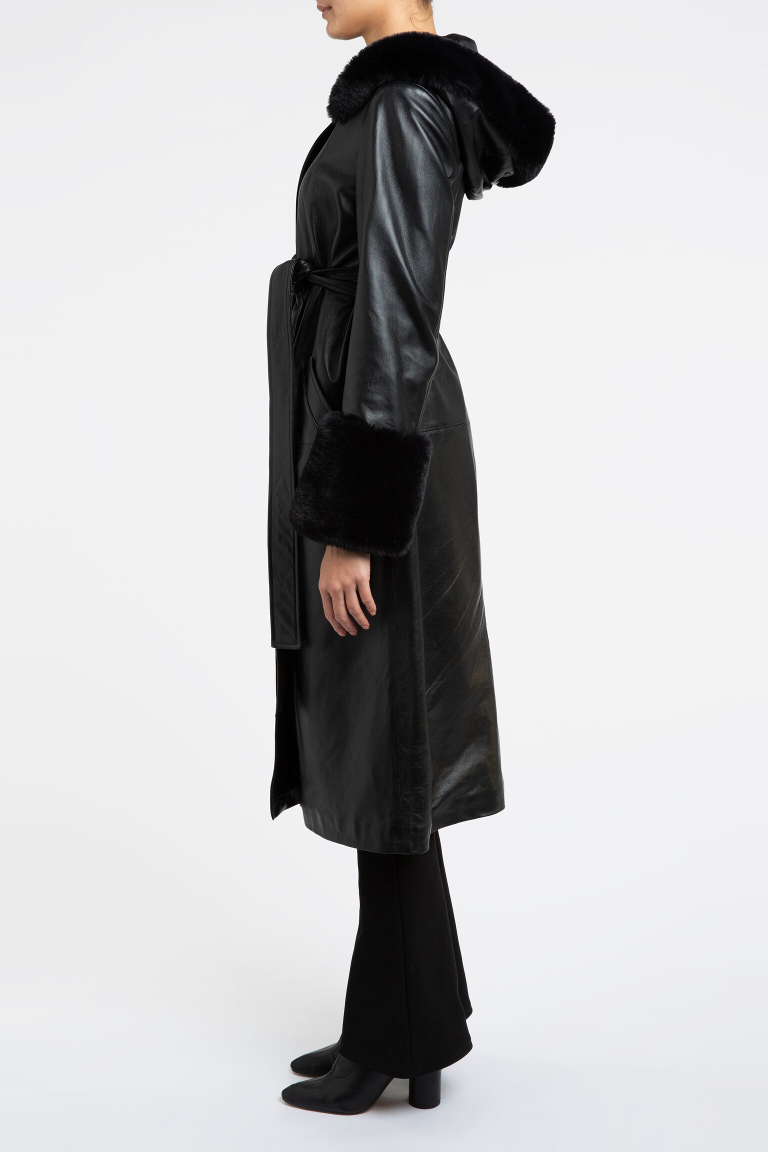 Aurora Leather Trench Coat in Black