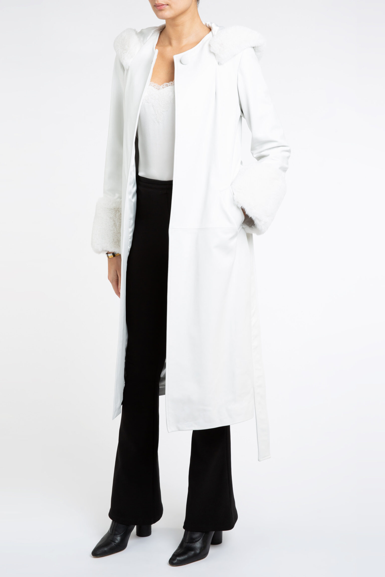 Aurora Leather Trench Coat in White