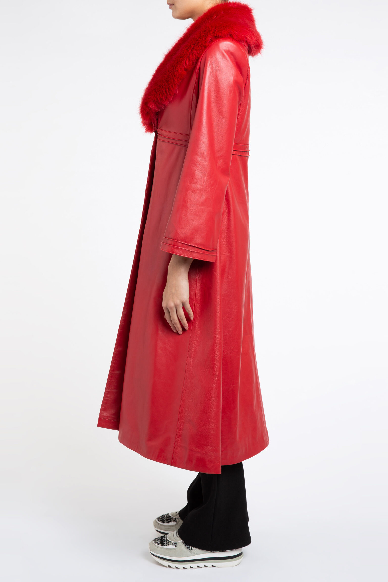 Edward Leather Trench Coat in Red
