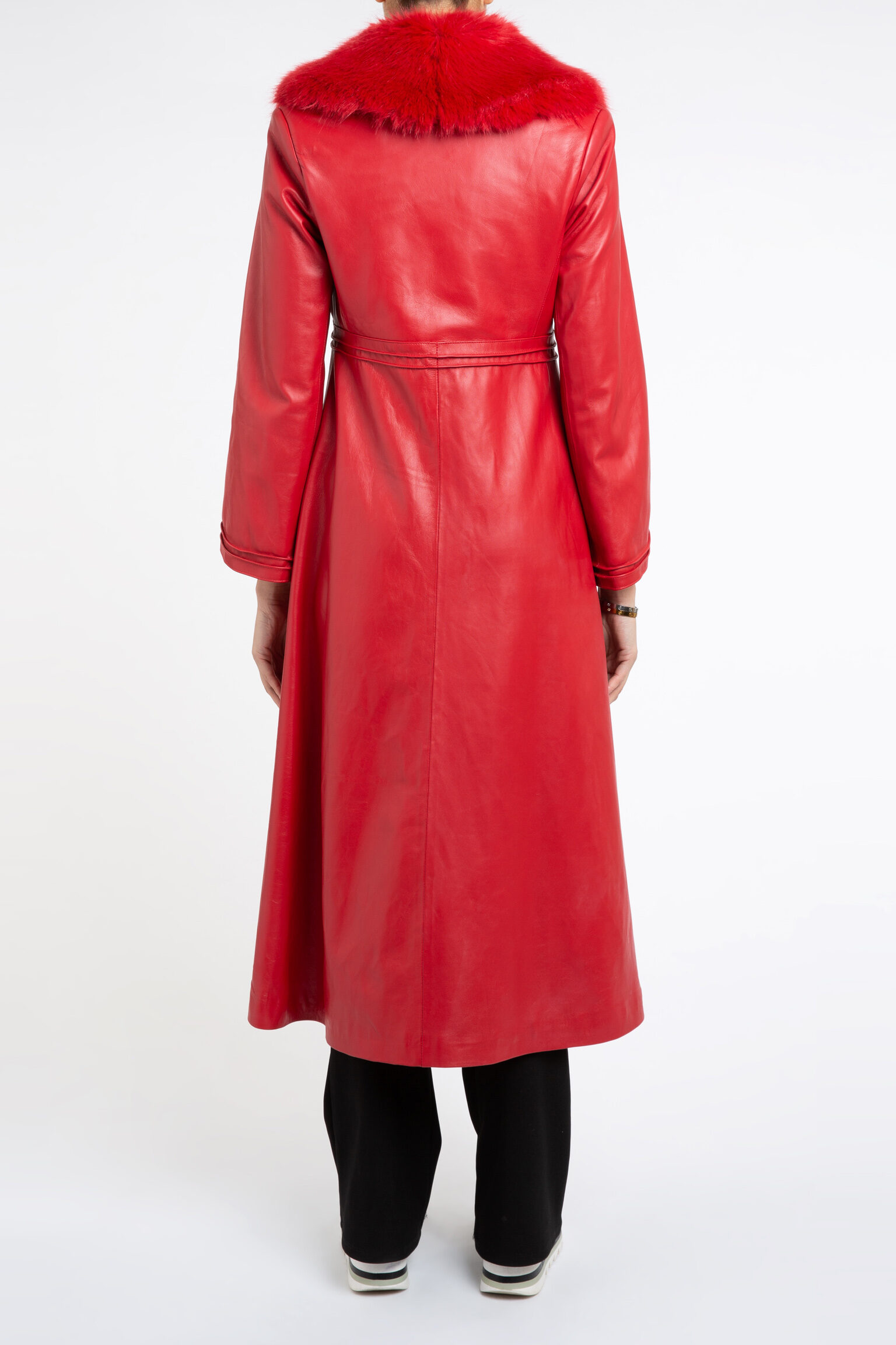 Edward Leather Trench Coat in Red