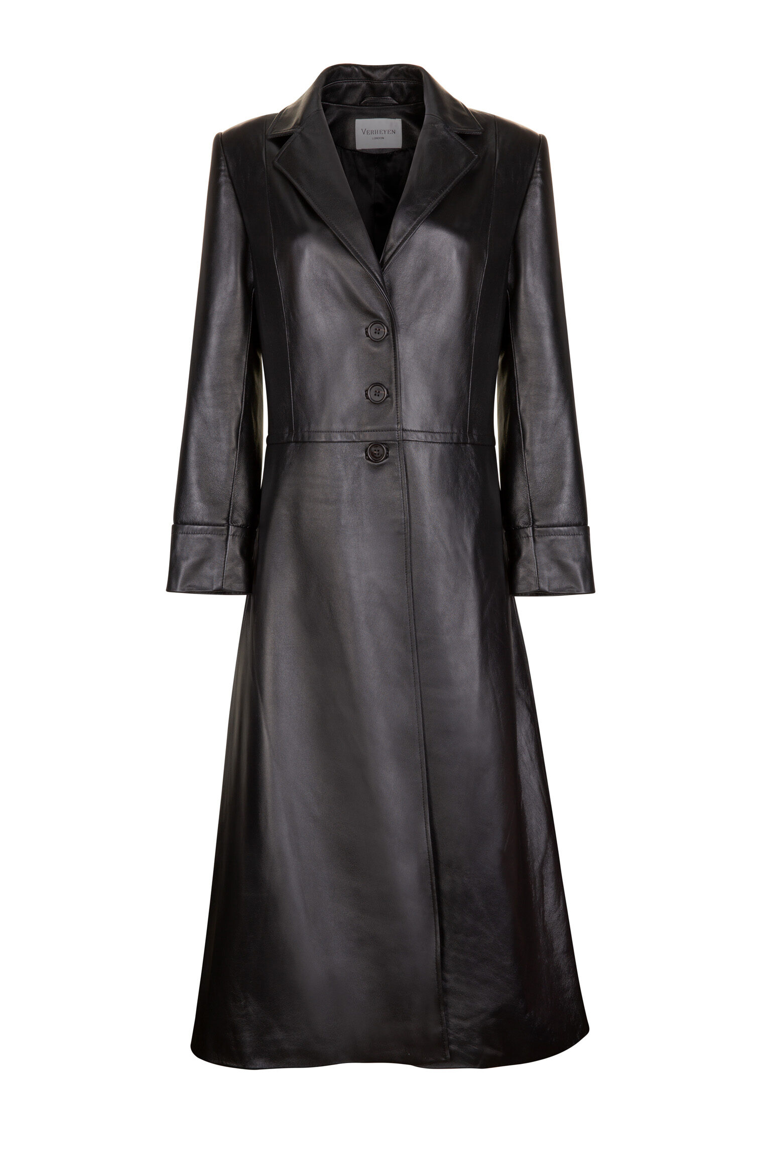 Oversize 70s Leather Trench Coat in Black