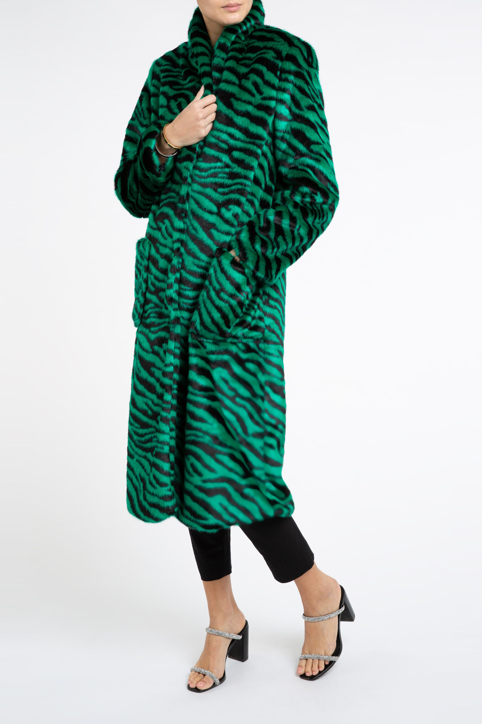 Limited Edition Esmeralda Faux Fur Coat in Green Zebra Print