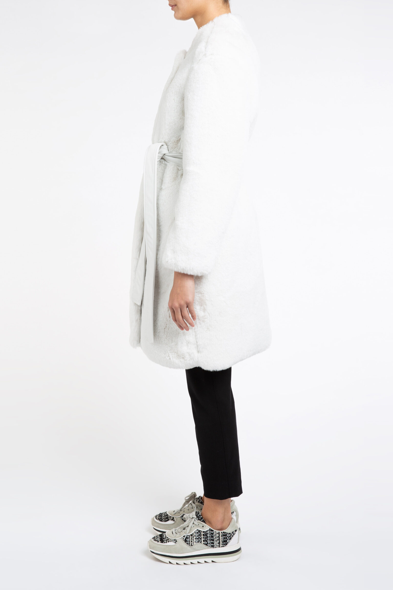 Serena Collarless Faux Fur Coat in White - SOLD OUT