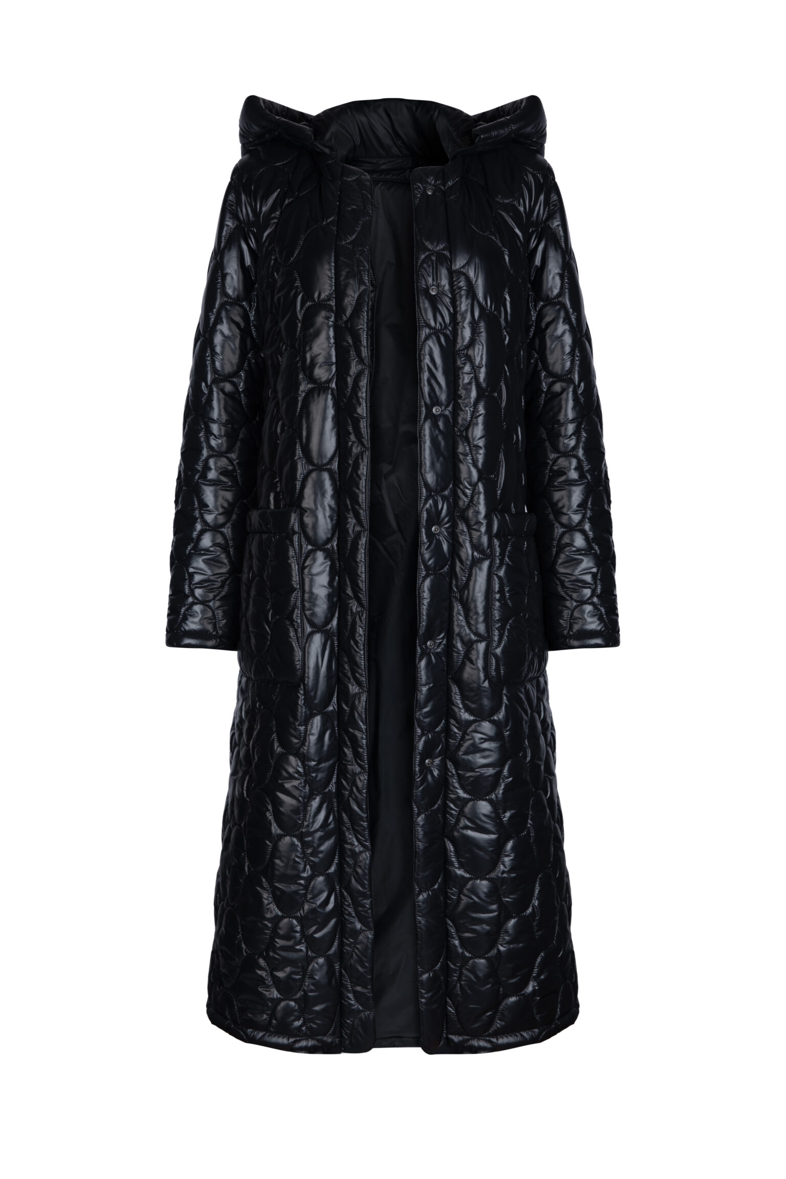 Aurora Quilted Hooded Coat in Soft Black