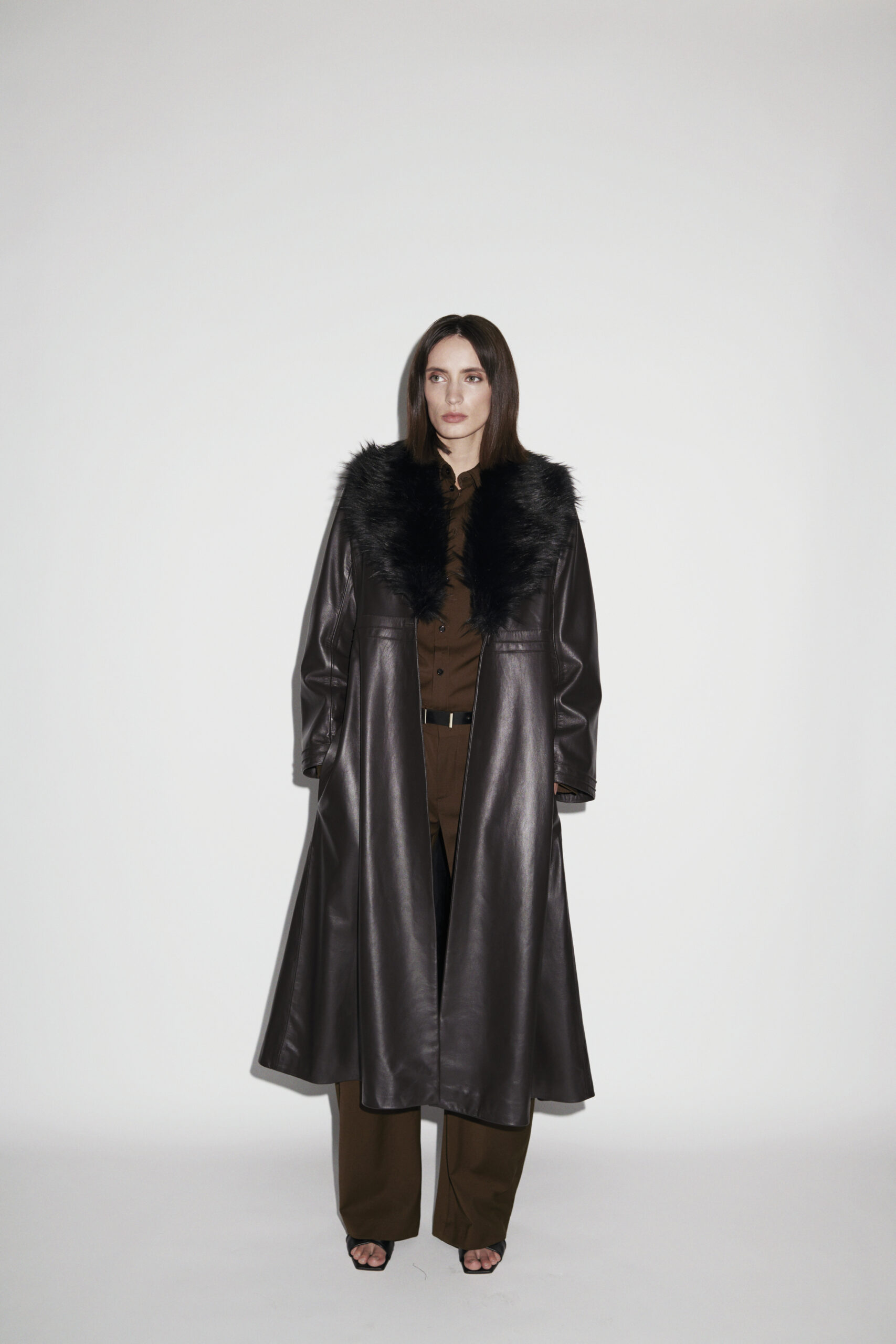 Edward Leather Trench Coat in Dark Chocolate