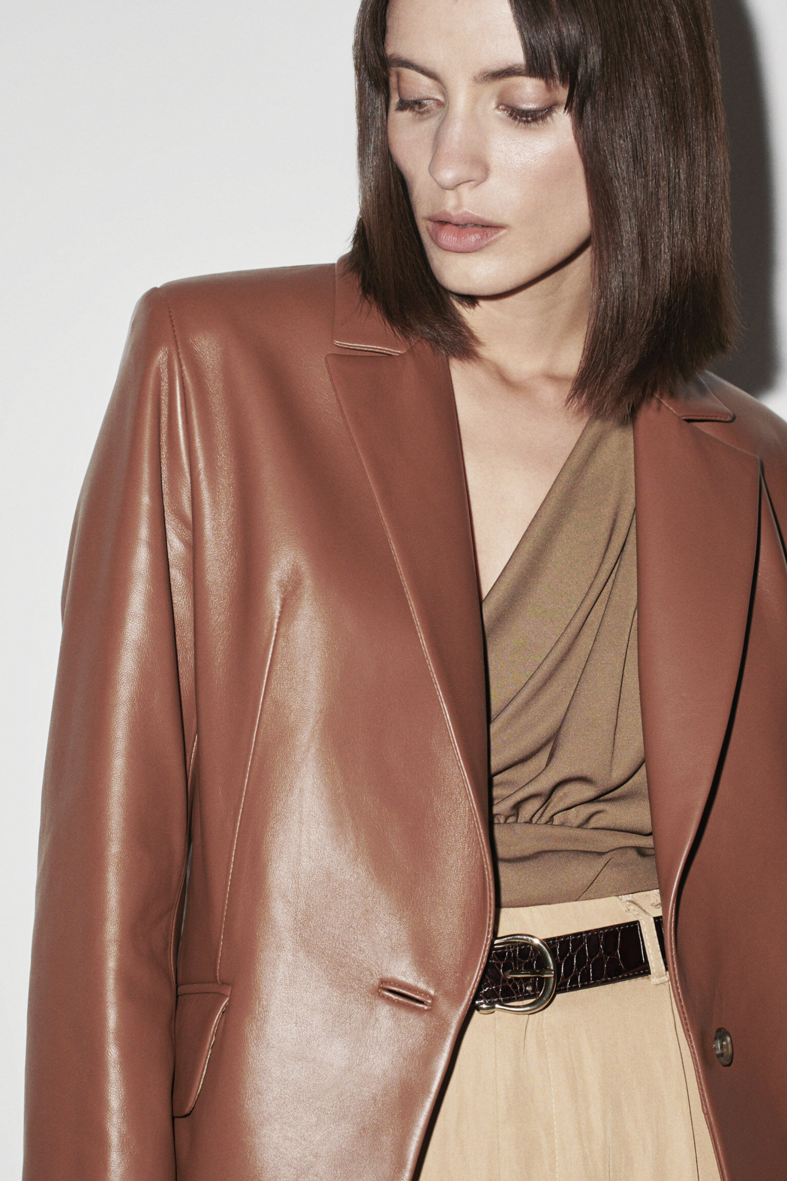 Chesca Oversize Blazer in Tan Leather