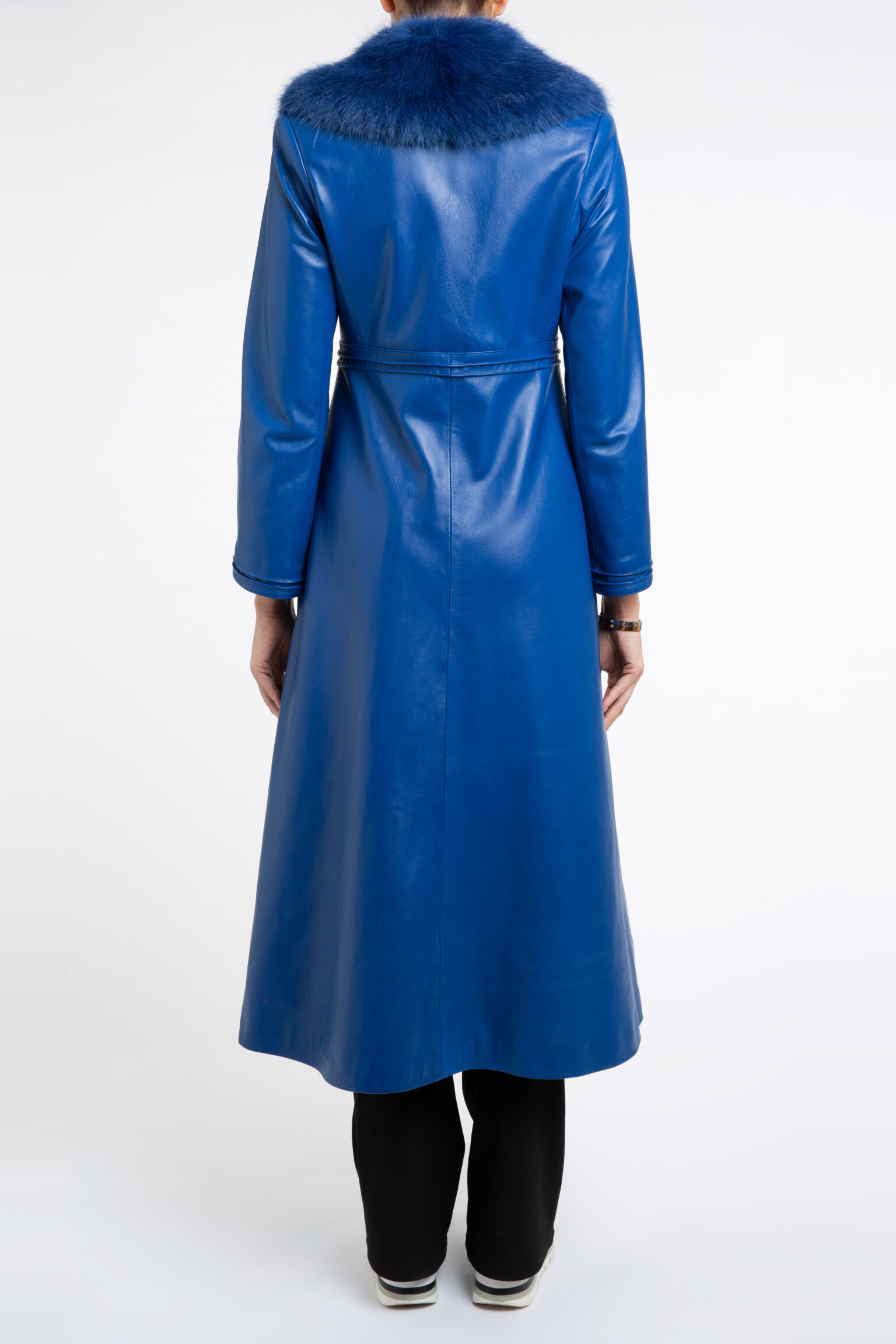 Bespoke Edward Leather Trench Coat in Blue