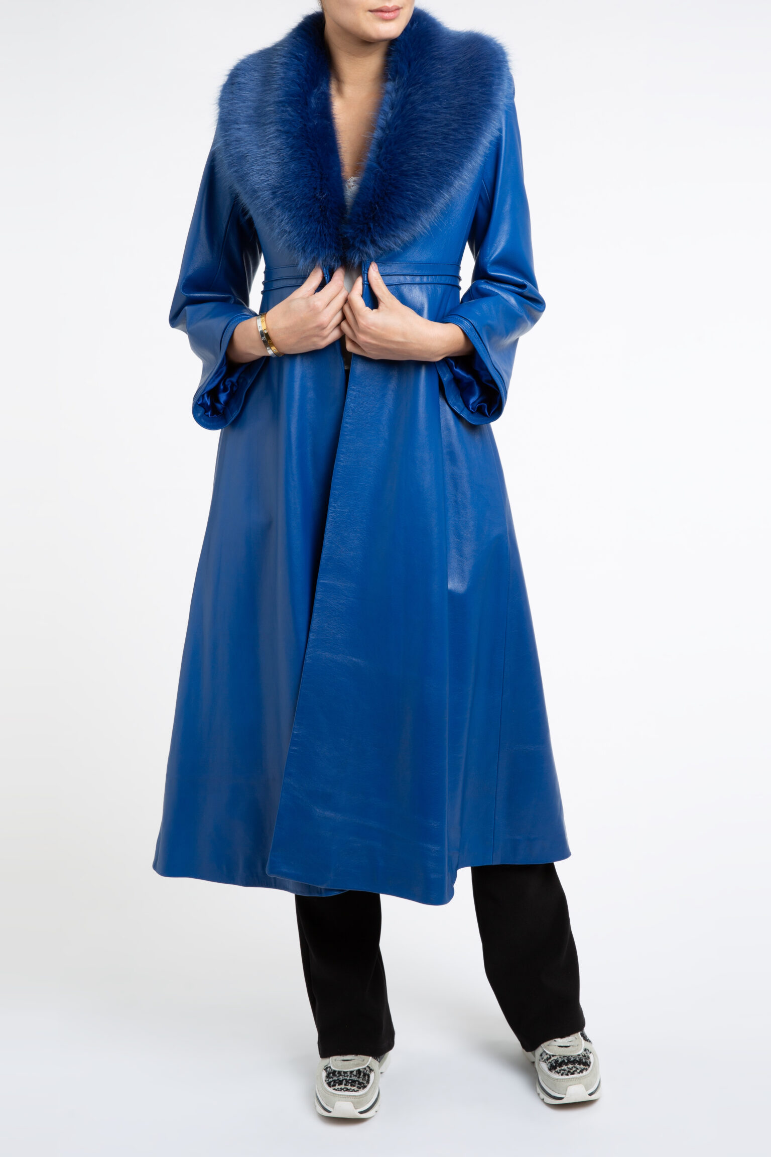 Edward Leather Trench Coat in Blue - SOLD OUT