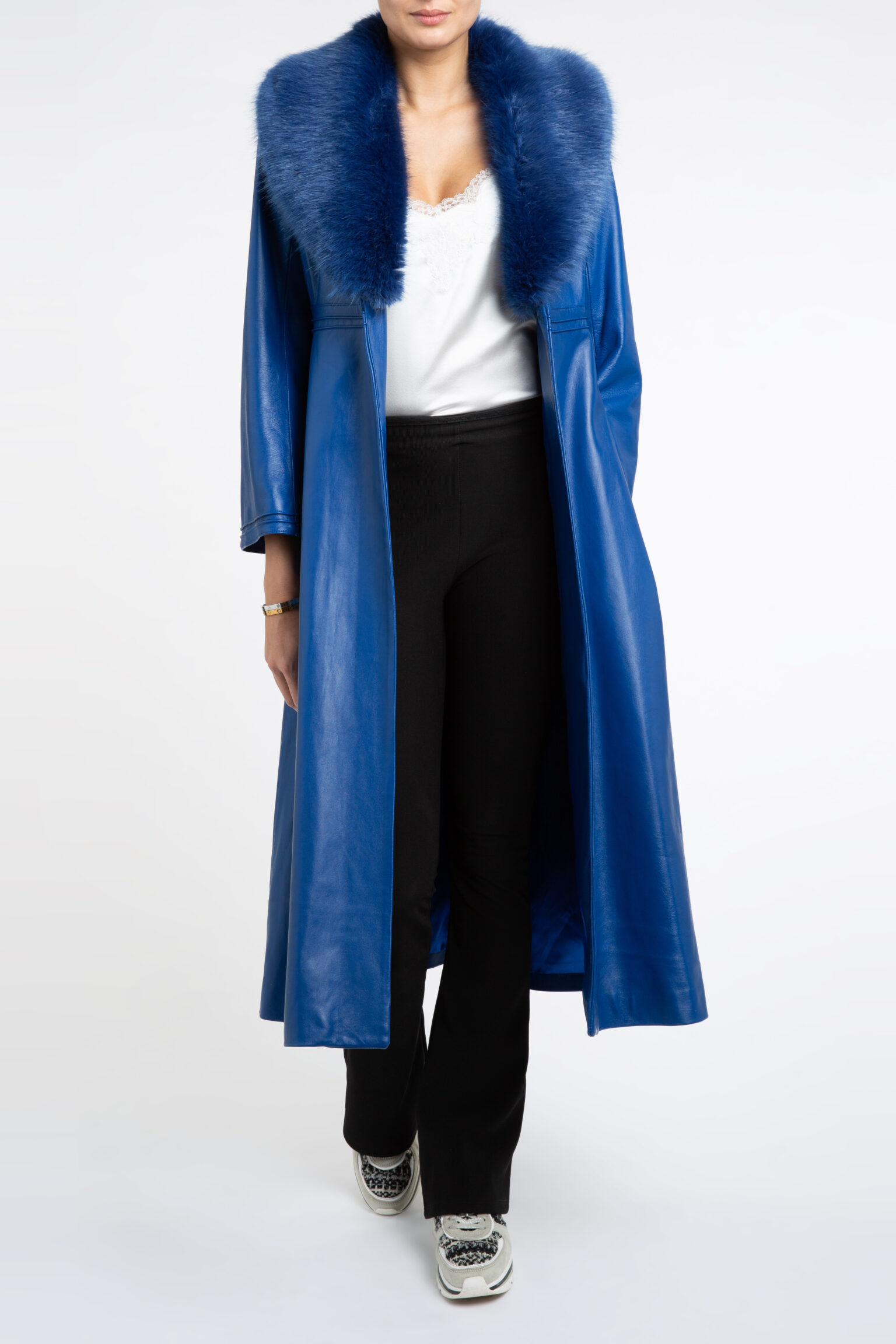 Edward Leather Trench Coat in Blue