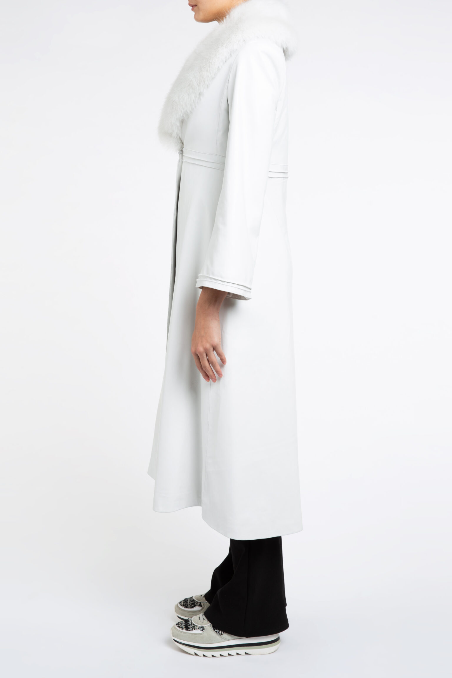 Edward Leather Trench Coat in White