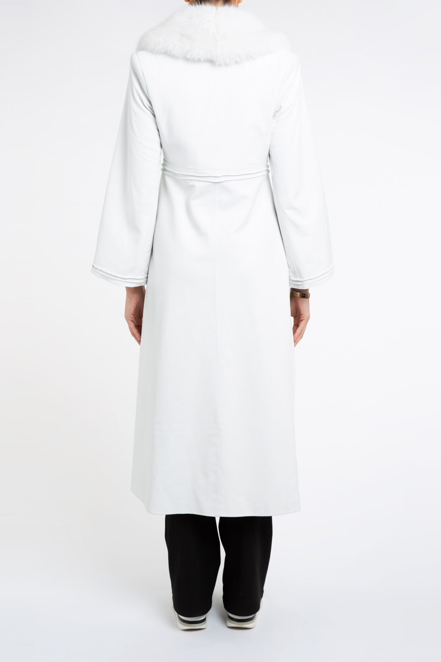 Bespoke Edward Leather Trench Coat in White