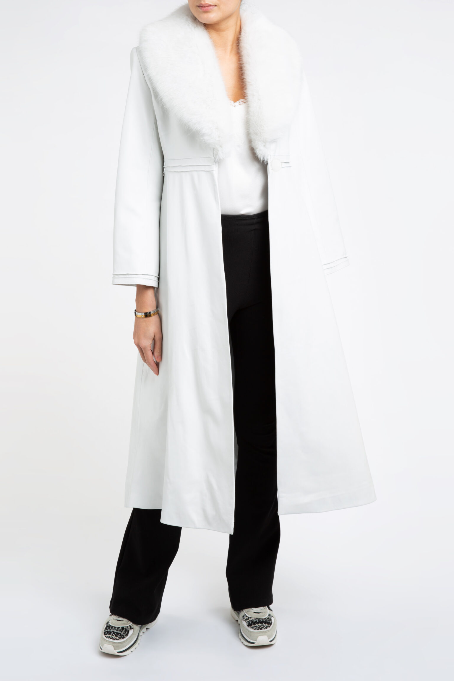 Edward Leather Trench Coat in White