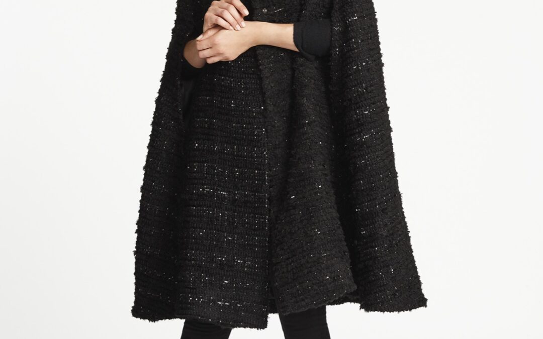 Collarless Cape in Metallic Tweed
