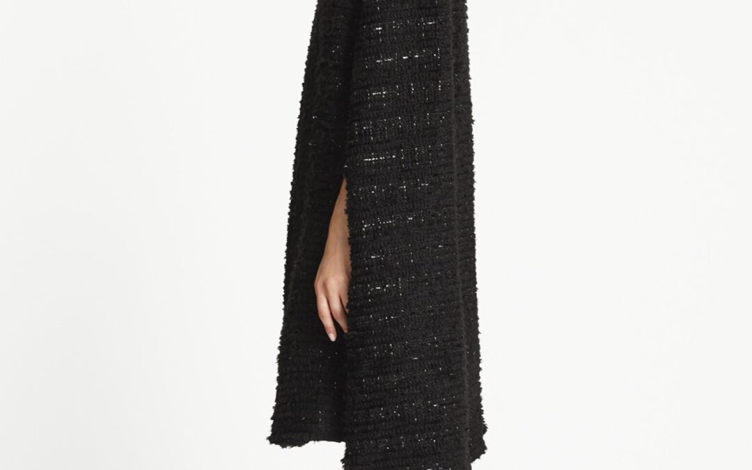 Collarless Cape in Metallic Tweed