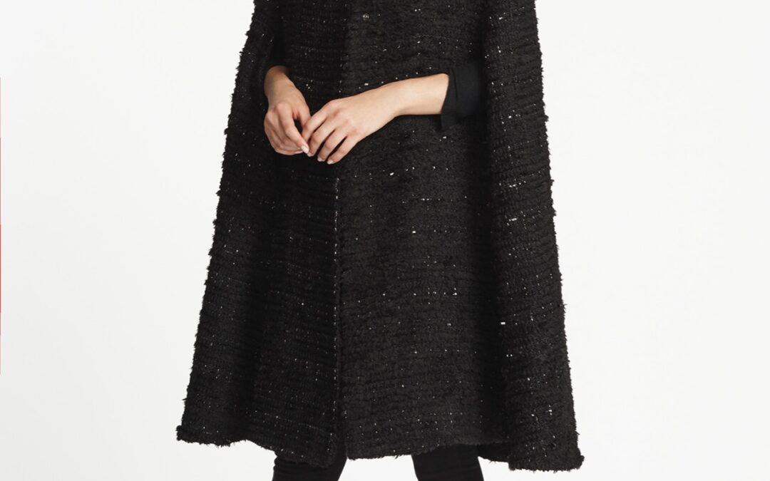 Collarless Cape in Metallic Tweed
