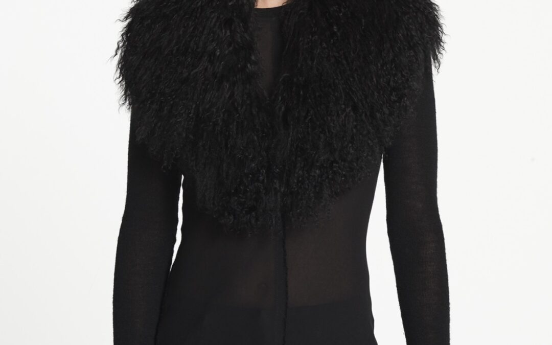 Mongolian Lamb Shawl Collar Black