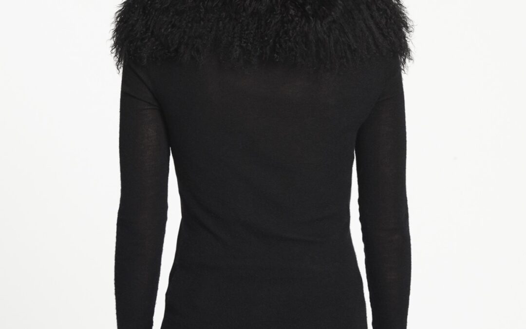Mongolian Lamb Shawl Collar Black