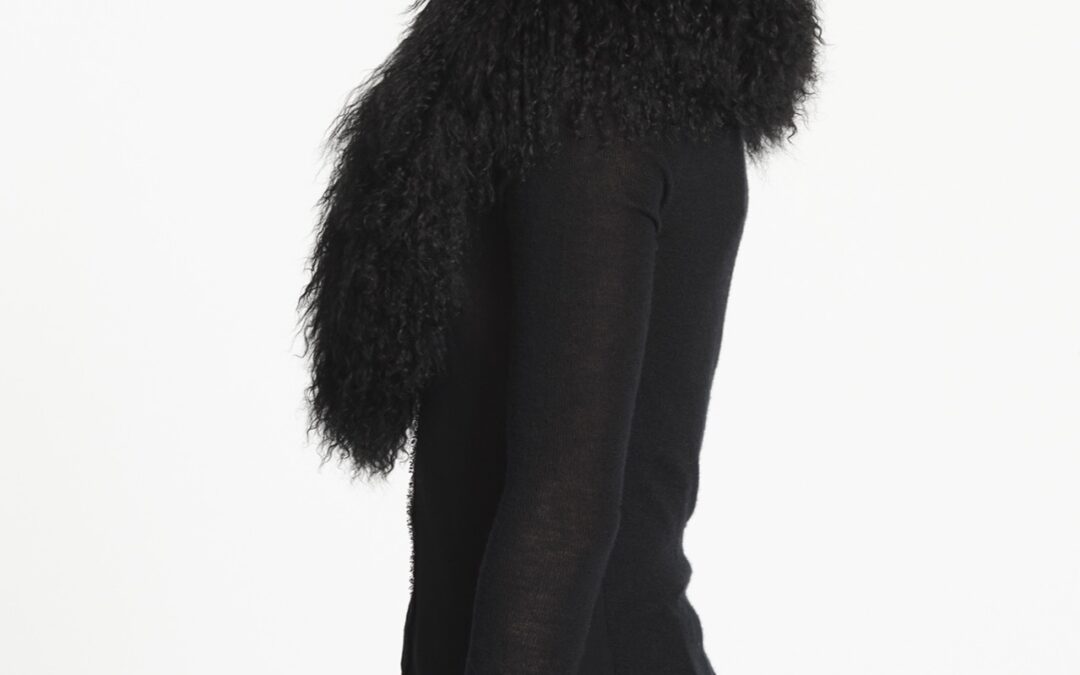Mongolian Lamb Shawl Collar Black