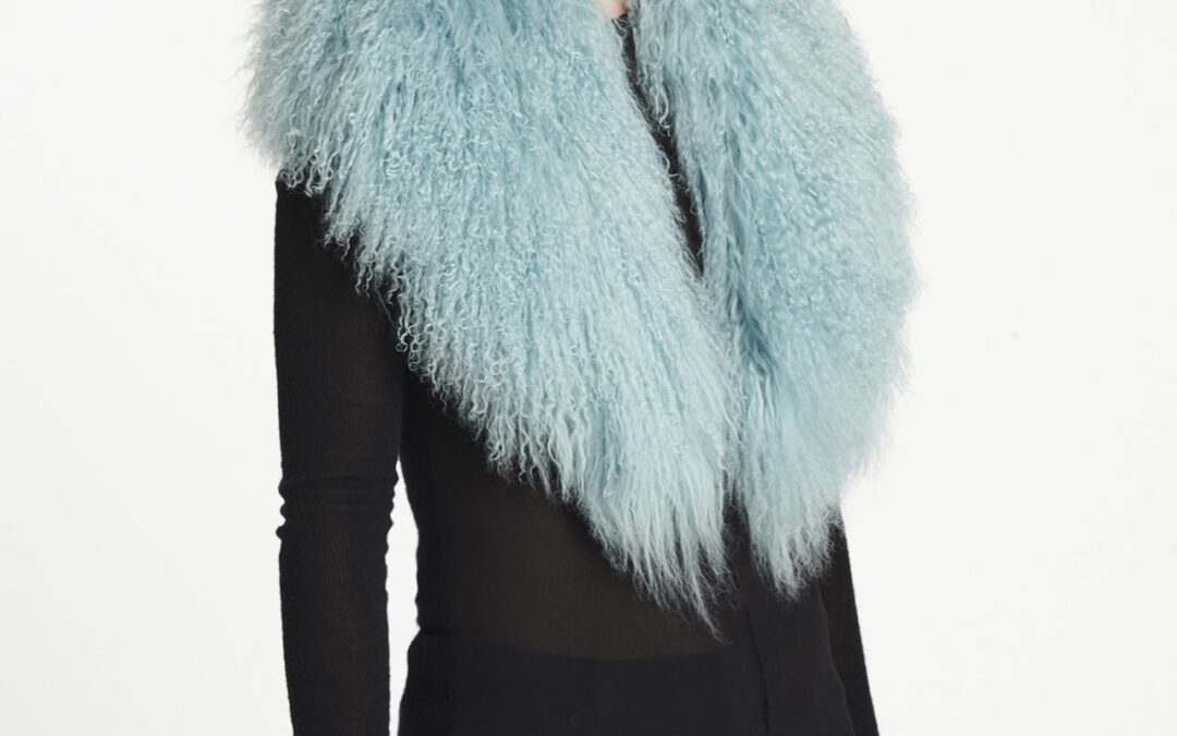 Mongolian Lamb Shawl Collar Aquamarine