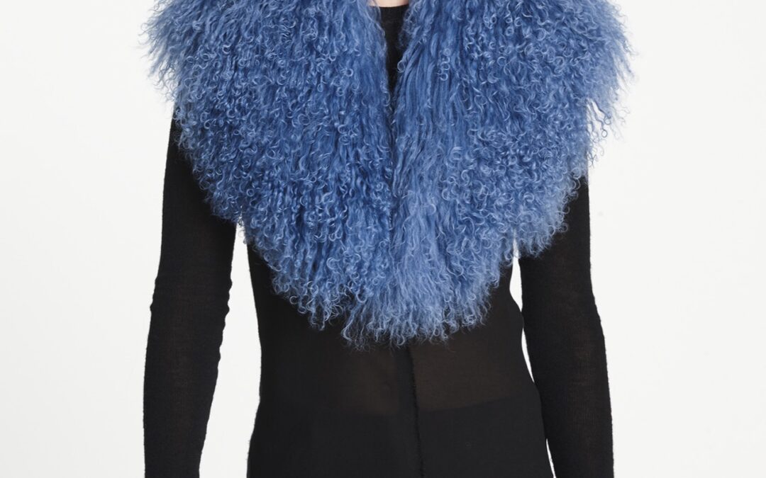 Mongolian Lamb Shawl Collar  Cornflower Topaz