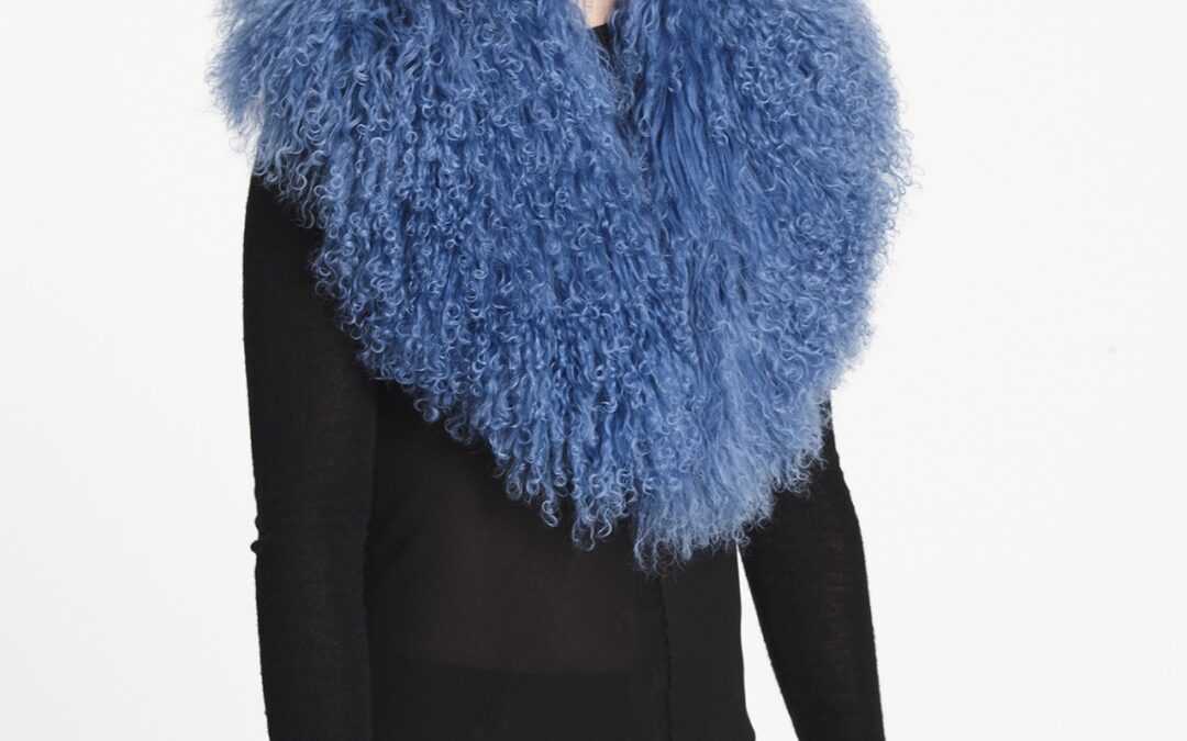 Mongolian Lamb Shawl Collar  Cornflower Topaz