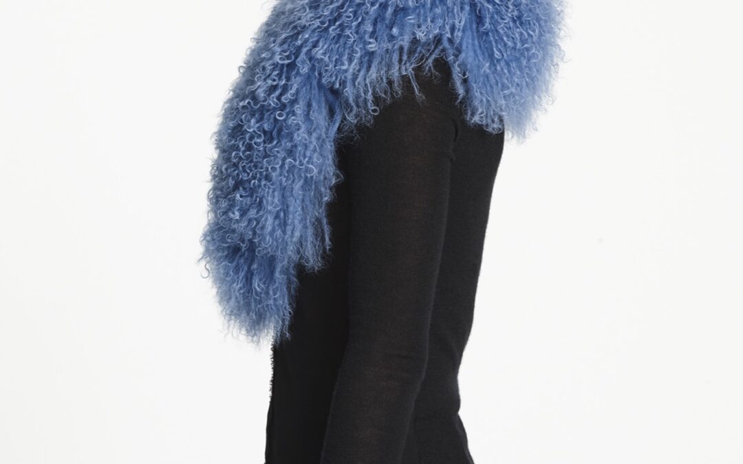 Mongolian Lamb Shawl Collar  Cornflower Topaz