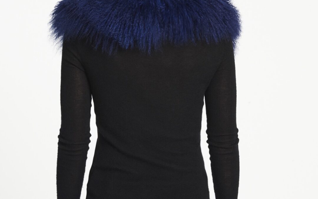 Mongolian Lamb Shawl Collar  Navy Sapphire