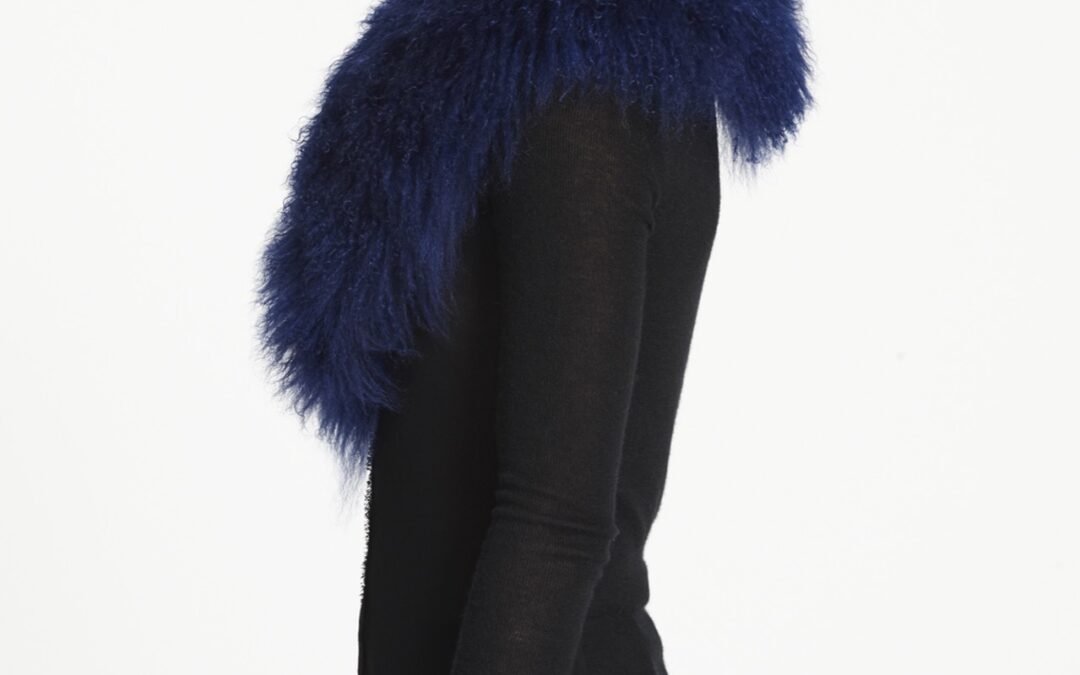 Mongolian Lamb Shawl Collar  Navy Sapphire