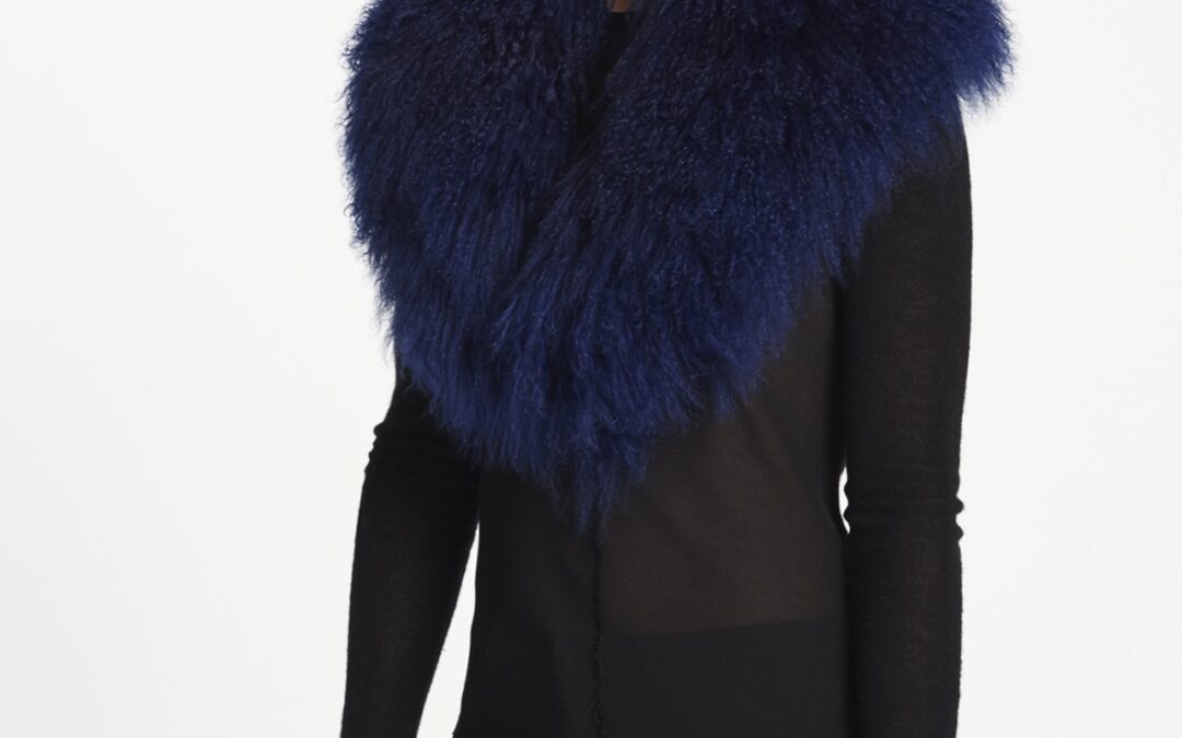 Mongolian Lamb Shawl Collar  Navy Sapphire