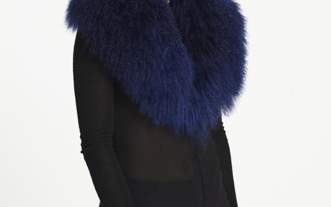 Mongolian Lamb Shawl Collar  Navy Sapphire