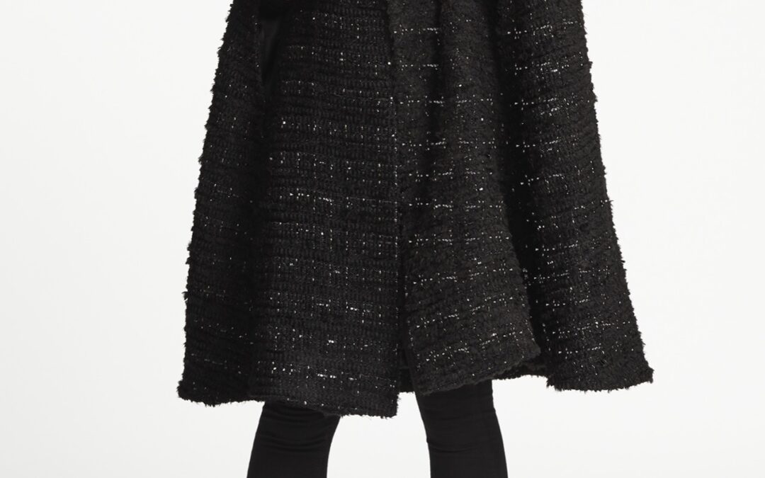 Collarless Cape in Black Metallic Tweed