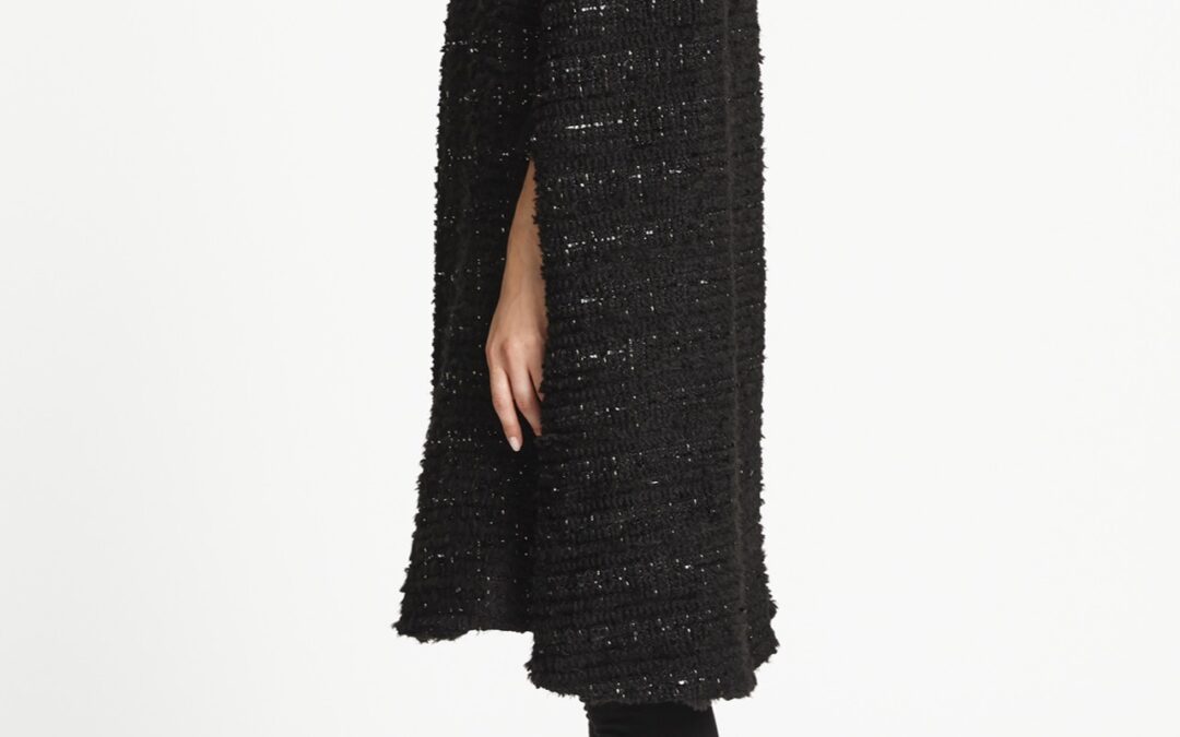 Collarless Cape in Black Metallic Tweed