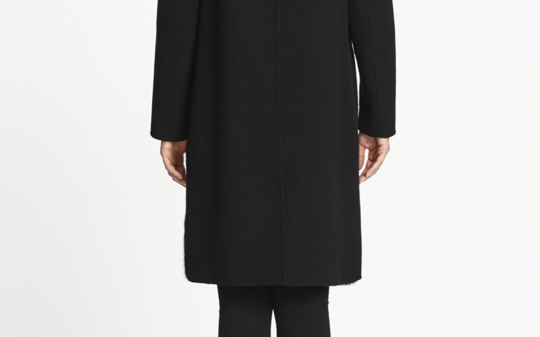 Collarless Coat in Navy Black Cashmere Wool & Mink