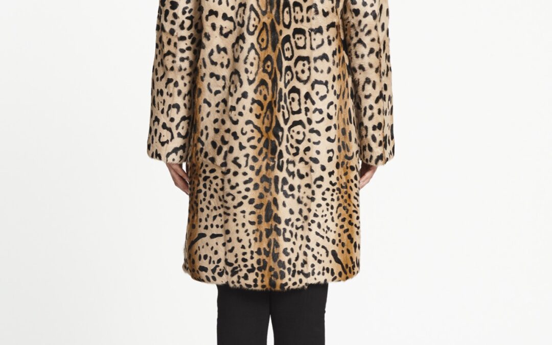 High Collar Coat in Natural Leopard Print