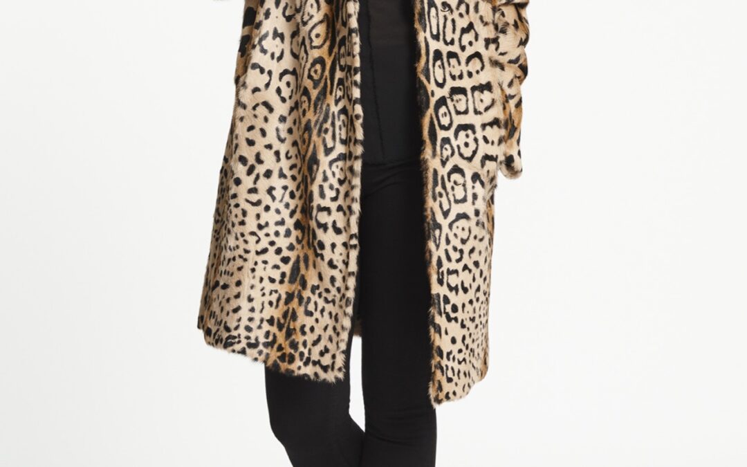 High Collar Coat in Natural Leopard Print