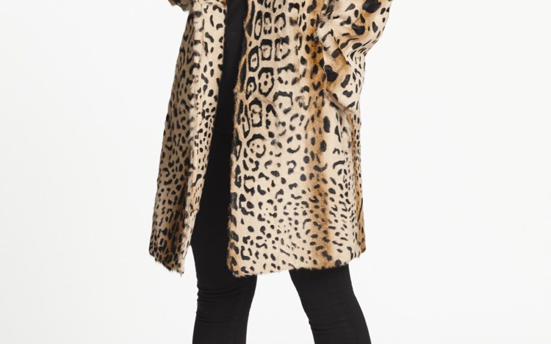 High Collar Coat in Natural Leopard Print