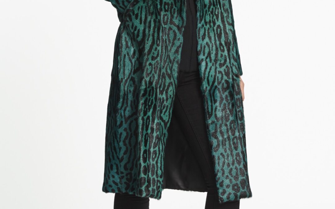 Longline coat in Emerald Leopard Print