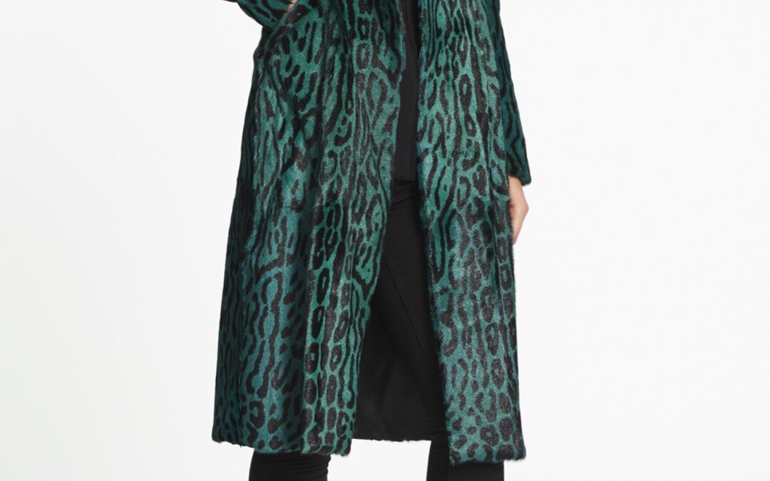 Longline coat in Emerald Leopard Print