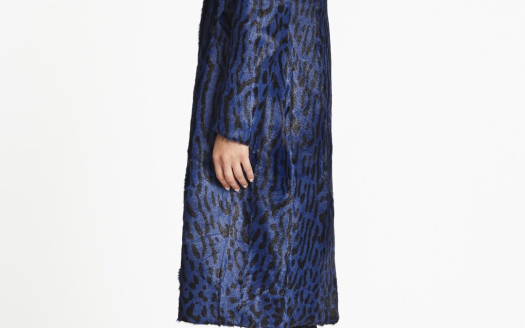 Longline Coat in Sapphire Leopard Print